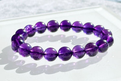 11mm, Certified Natural Unheated Uruguay Amethyst Beads Bracelet, Deep Purple Untreated Amethyst Bracelet, 收藏级天然无烤乌拉圭紫水晶手串