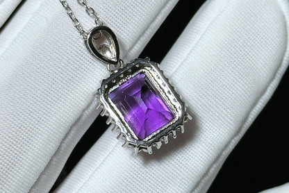 Natural Brazil Amethyst S925 Sterling Silver Pendant,Genuine Unheated Amethyst Pendant, 巴西天然紫晶纯银吊坠