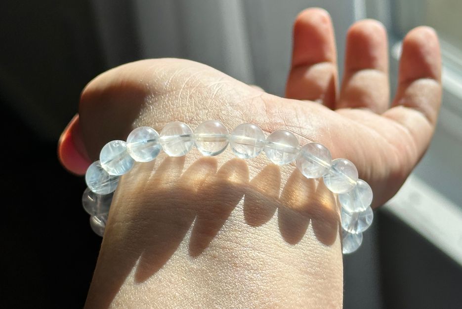 8.5mm+, Certified Top Grade Blue Needle Quartz Bracelet, Angel wing High Clarity Blue Needle Bracelet, 近无棉全净体收藏级显针级蓝针水晶手串