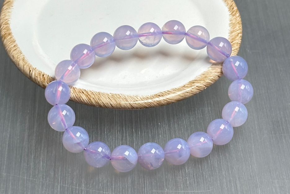9.6mm+, Certified Natural Lavender Moon Quartz Bracelet, Natural Lavender Quartz Bracelet,天然薰衣草紫玉晶手串