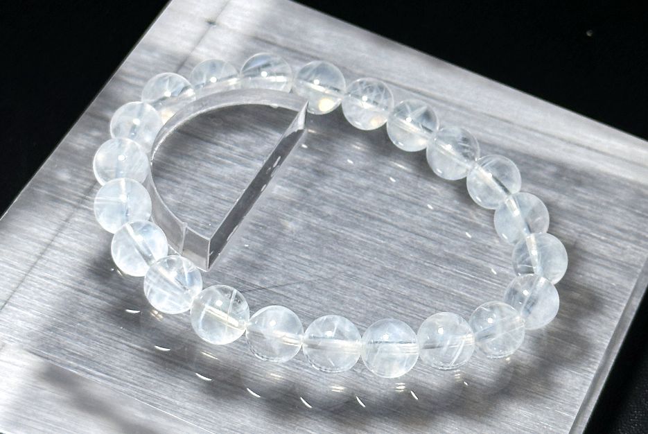 8.5mm+, Certified Top Grade Blue Needle Quartz Bracelet, Angel wing High Clarity Blue Needle Bracelet, 近无棉全净体收藏级显针级蓝针水晶手串