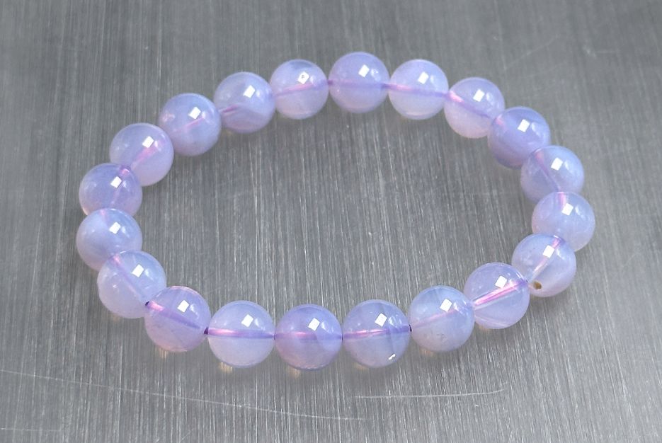9.6mm+, Certified Natural Lavender Moon Quartz Bracelet, Natural Lavender Quartz Bracelet,天然薰衣草紫玉晶手串