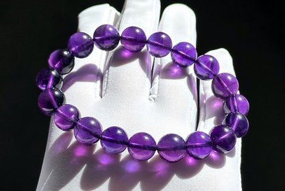 11mm, Certified Natural Unheated Uruguay Amethyst Beads Bracelet, Deep Purple Untreated Amethyst Bracelet, 收藏级天然无烤乌拉圭紫水晶手串