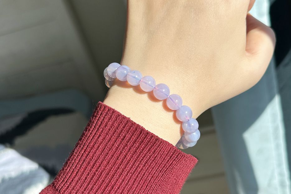 9.6mm+, Certified Natural Lavender Moon Quartz Bracelet, Natural Lavender Quartz Bracelet,天然薰衣草紫玉晶手串