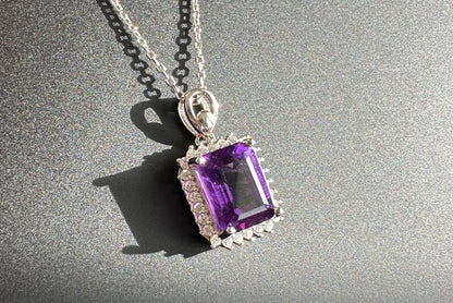 Natural Brazil Amethyst S925 Sterling Silver Pendant,Genuine Unheated Amethyst Pendant, 巴西天然紫晶纯银吊坠