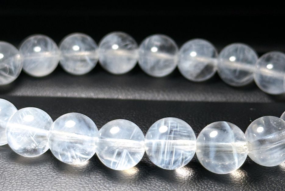 8.5mm+, Certified Top Grade Blue Needle Quartz Bracelet, Angel wing High Clarity Blue Needle Bracelet, 近无棉全净体收藏级显针级蓝针水晶手串