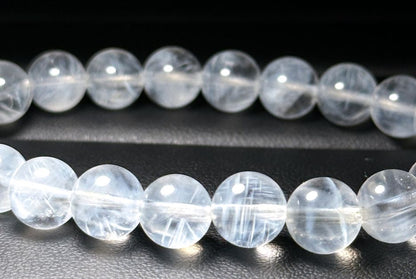 8.5mm+, Certified Top Grade Blue Needle Quartz Bracelet, Angel wing High Clarity Blue Needle Bracelet, 近无棉全净体收藏级显针级蓝针水晶手串