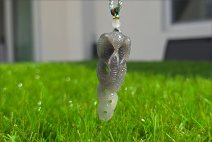 Certified Natural Smoky Purple and Lotus Pink Nephrite Jade Hand Carved Cobra Pendant, Nephrite Jade Snake Pendant, 天然烟紫藕粉双色和田玉手工雕刻蛇吊坠
