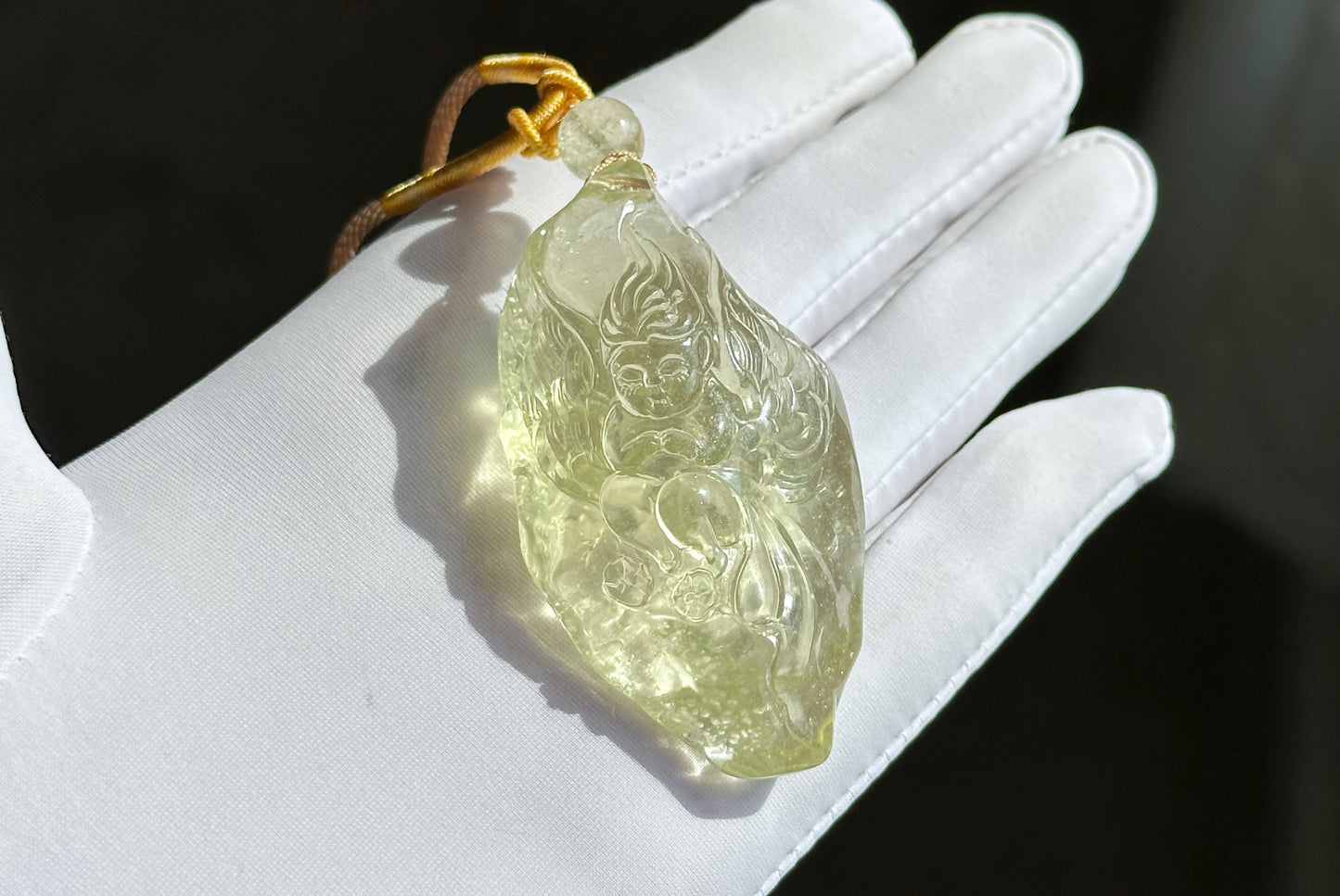 42.736Grams, Natural Authentic Libyan Desert Glass Tektite Hand Carved Butterfly Fairy Pendant, Genuine Libyan Desert glass Pendant, 天然利比亚黄金陨石手雕蝴蝶仙子吊坠