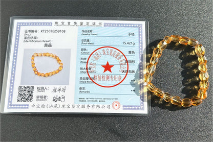 Certified Natural Hand Facted Gem Grade Deep Yellow Citrine Beads Bracelet, Untreated High Clarity Natural Citrine, 天然宝石级玻璃体暴力黄刻面黄水晶手串