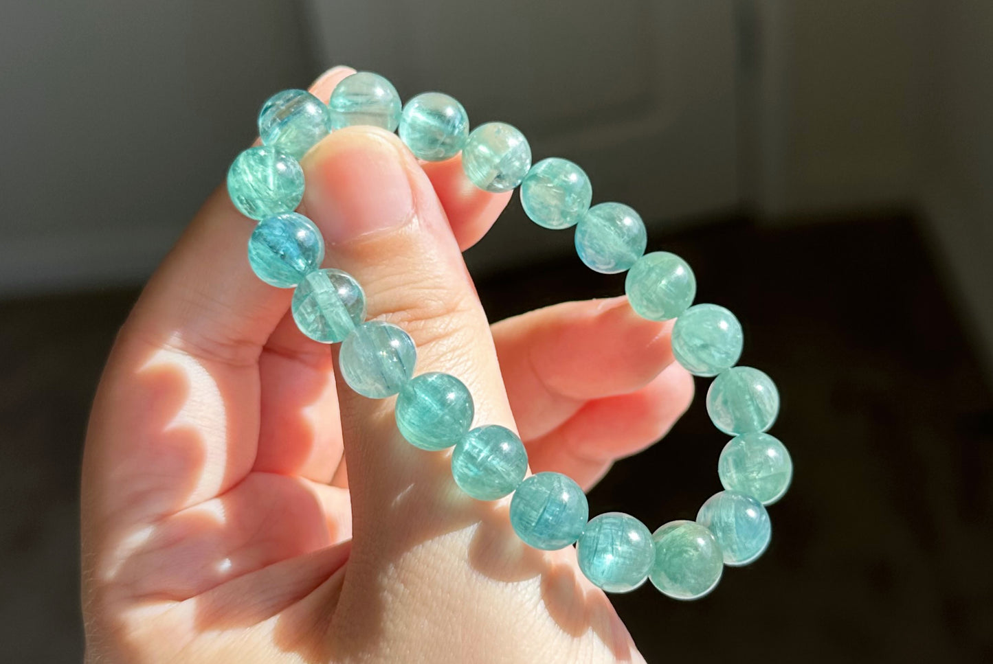 9mm, Certified Undyed Grade Icy Transparent Greenish Blue Kyanite Bracelet, Kyanite Bracelet, 稀有透体无烤无染冰透体绿蓝晶石