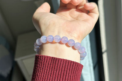 9.6mm+, Certified Natural Lavender Moon Quartz Bracelet, Natural Lavender Quartz Bracelet,天然薰衣草紫玉晶手串