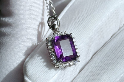Natural Brazil Amethyst S925 Sterling Silver Pendant,Genuine Unheated Amethyst Pendant, 巴西天然紫晶纯银吊坠
