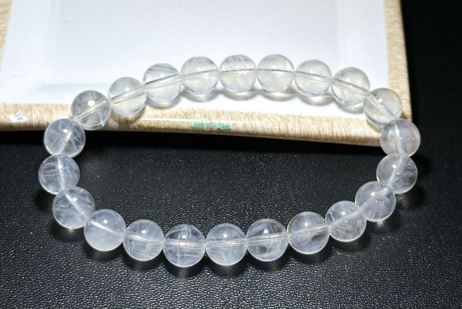 8.5mm+, Certified Top Grade Blue Needle Quartz Bracelet, Angel wing High Clarity Blue Needle Bracelet, 近无棉全净体收藏级显针级蓝针水晶手串