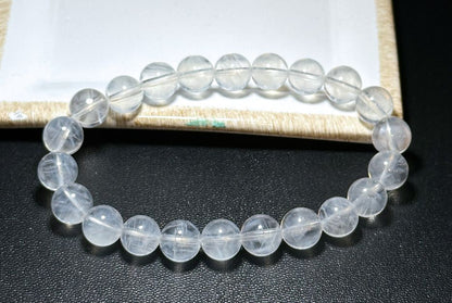 8.5mm+, Certified Top Grade Blue Needle Quartz Bracelet, Angel wing High Clarity Blue Needle Bracelet, 近无棉全净体收藏级显针级蓝针水晶手串