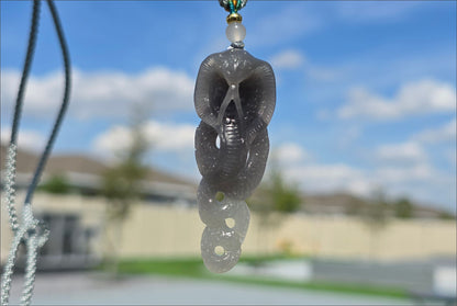 Certified Natural Smoky Purple and Lotus Pink Nephrite Jade Hand Carved Cobra Pendant, Nephrite Jade Snake Pendant, 天然烟紫藕粉双色和田玉手工雕刻蛇吊坠