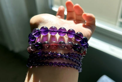 11mm, Certified Natural Unheated Uruguay Amethyst Beads Bracelet, Deep Purple Untreated Amethyst Bracelet, 收藏级天然无烤乌拉圭紫水晶手串