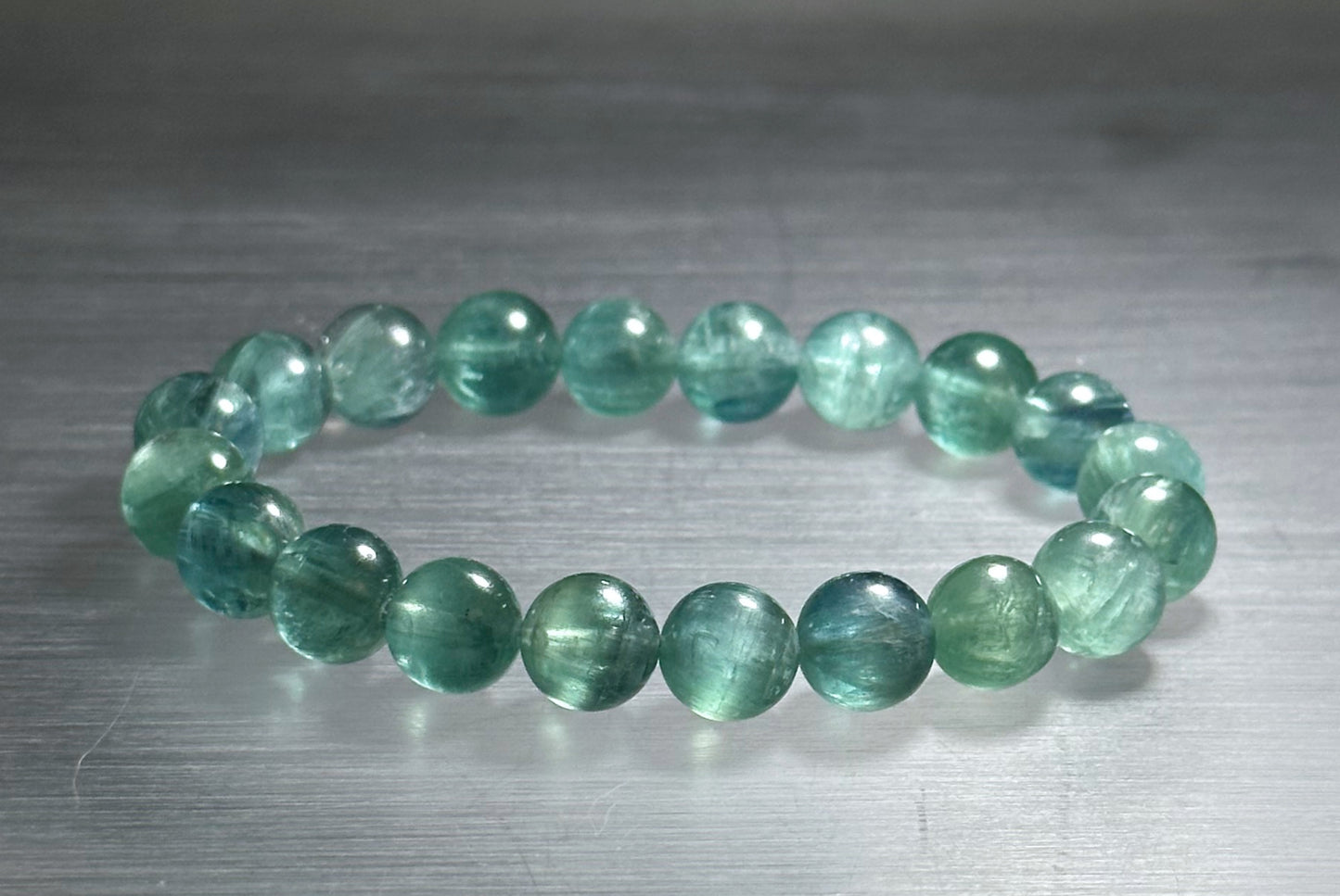 9mm, Certified Undyed Grade Icy Transparent Greenish Blue Kyanite Bracelet, Kyanite Bracelet, 稀有透体无烤无染冰透体绿蓝晶石