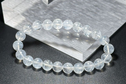 8.5mm+, Certified Top Grade Blue Needle Quartz Bracelet, Angel wing High Clarity Blue Needle Bracelet, 近无棉全净体收藏级显针级蓝针水晶手串