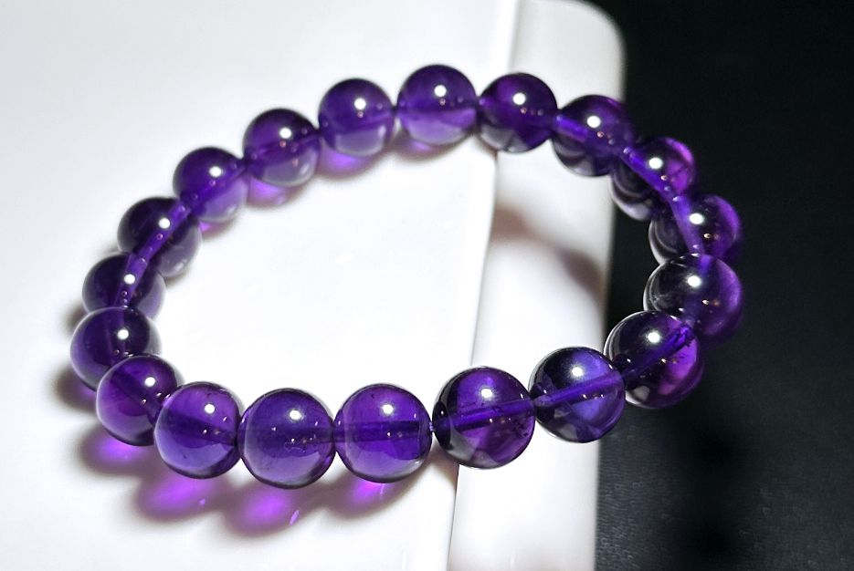 11mm, Certified Natural Unheated Uruguay Amethyst Beads Bracelet, Deep Purple Untreated Amethyst Bracelet, 收藏级天然无烤乌拉圭紫水晶手串