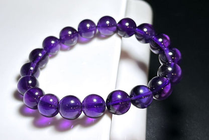 11mm, Certified Natural Unheated Uruguay Amethyst Beads Bracelet, Deep Purple Untreated Amethyst Bracelet, 收藏级天然无烤乌拉圭紫水晶手串