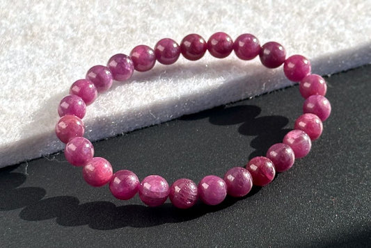 7.6mm+, Certified Natural Unheated Ruby Bead Bracelet, Vibrant Rosy Red Ruby Beads Bracelet for leadership and success, 天然无烧无优化红宝石手串