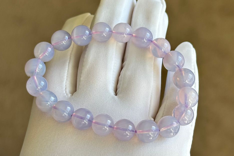 9.6mm+, Certified Natural Lavender Moon Quartz Bracelet, Natural Lavender Quartz Bracelet,天然薰衣草紫玉晶手串