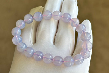 9.6mm+, Certified Natural Lavender Moon Quartz Bracelet, Natural Lavender Quartz Bracelet,天然薰衣草紫玉晶手串
