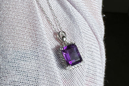 Natural Brazil Amethyst S925 Sterling Silver Pendant,Genuine Unheated Amethyst Pendant, 巴西天然紫晶纯银吊坠