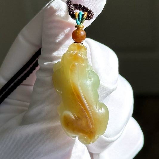 Certified Natural Brown Sugar and Greenish Yellow Nephrite Jade Hand-Carved Pixiu Pendant, 天然青黄口带糖和田玉手工雕刻貔貅吊坠