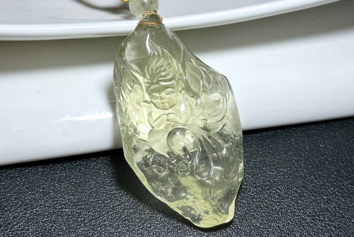 42.736Grams, Natural Authentic Libyan Desert Glass Tektite Hand Carved Butterfly Fairy Pendant, Genuine Libyan Desert glass Pendant, 天然利比亚黄金陨石手雕蝴蝶仙子吊坠