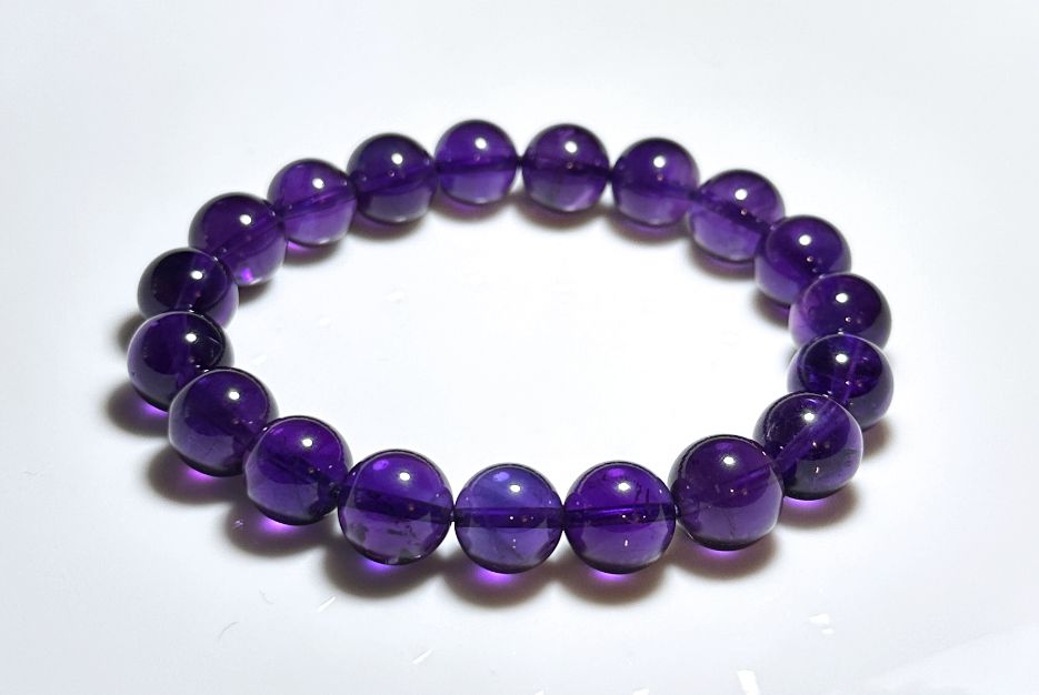 11mm, Certified Natural Unheated Uruguay Amethyst Beads Bracelet, Deep Purple Untreated Amethyst Bracelet, 收藏级天然无烤乌拉圭紫水晶手串