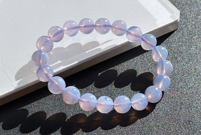 9.6mm+, Certified Natural Lavender Moon Quartz Bracelet, Natural Lavender Quartz Bracelet,天然薰衣草紫玉晶手串