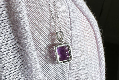 Natural Brazil Amethyst S925 Sterling Silver Pendant,Genuine Unheated Amethyst Pendant, 巴西天然紫晶纯银吊坠