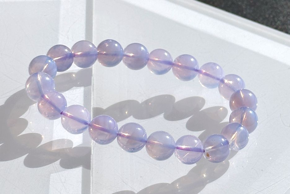 9.6mm+, Certified Natural Lavender Moon Quartz Bracelet, Natural Lavender Quartz Bracelet,天然薰衣草紫玉晶手串