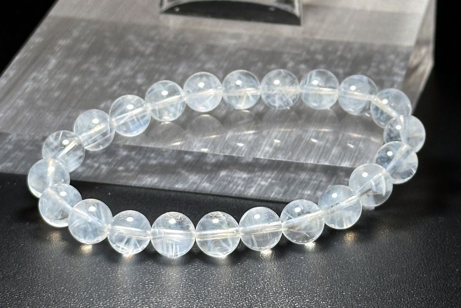 8.5mm+, Certified Top Grade Blue Needle Quartz Bracelet, Angel wing High Clarity Blue Needle Bracelet, 近无棉全净体收藏级显针级蓝针水晶手串