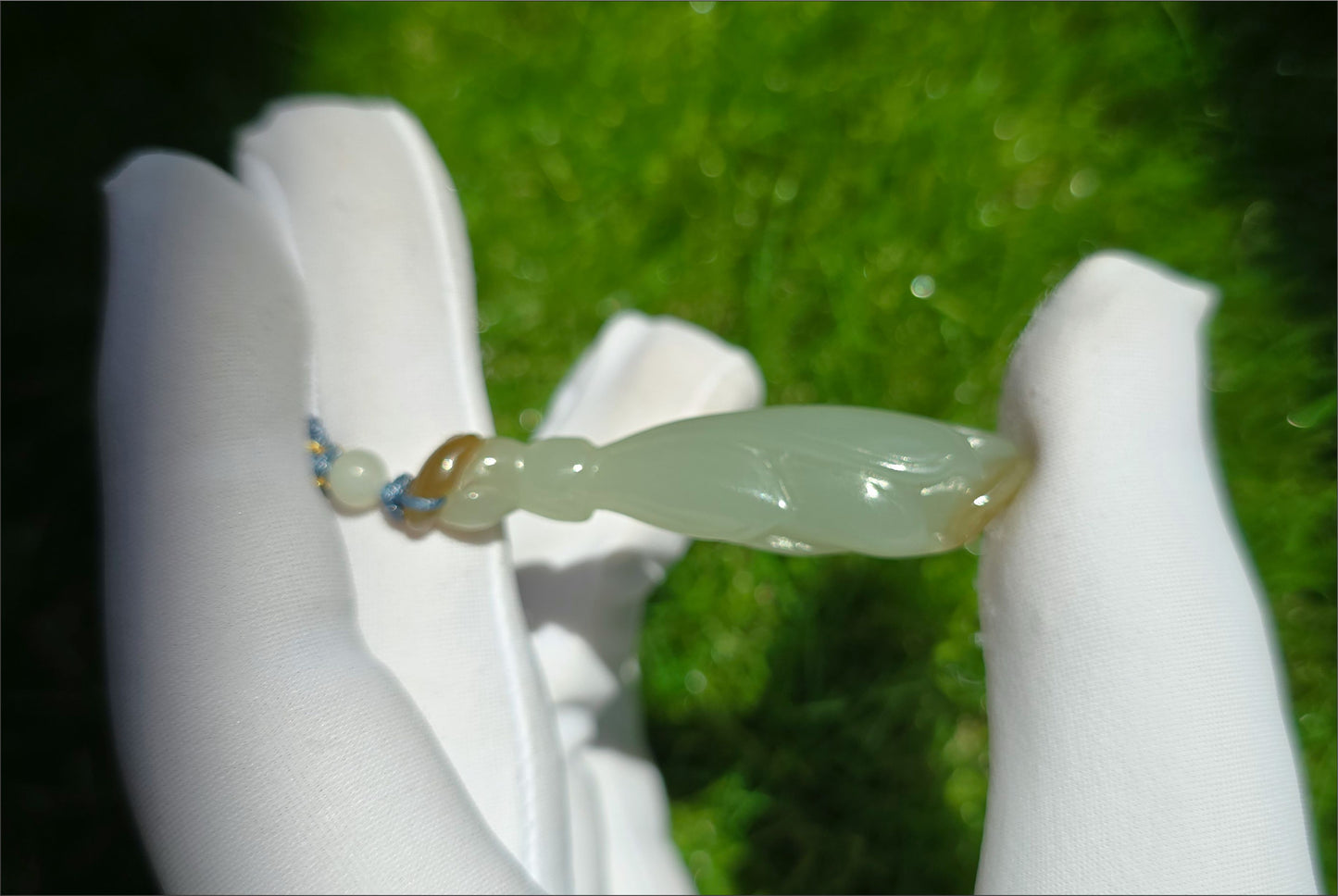 Certified Natural Qiemo Blue and Sugar Nephrite Jade Hand Carved Magnolia Flower Pendant, 天然且末冰蓝带天地糖手工雕刻玉兰花吊坠