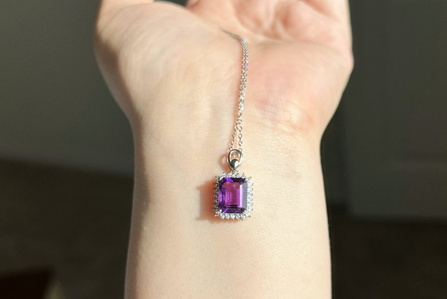 Natural Brazil Amethyst S925 Sterling Silver Pendant,Genuine Unheated Amethyst Pendant, 巴西天然紫晶纯银吊坠