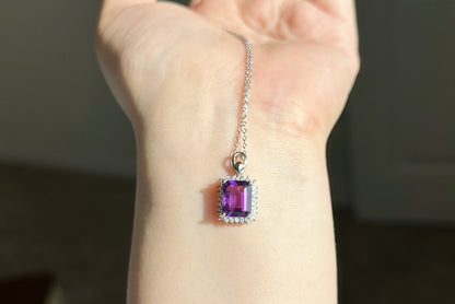 Natural Brazil Amethyst S925 Sterling Silver Pendant,Genuine Unheated Amethyst Pendant, 巴西天然紫晶纯银吊坠