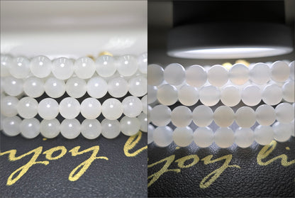 6mm, Certified Natural White Nephrite Jade Bead Necklace, 天然和田白玉项链