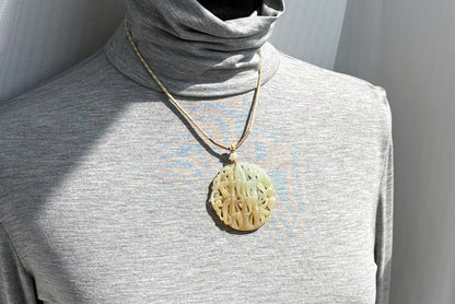Certified Natural Qiemo Sugar-White Nephrite Jade Carved Bamboo Pendant, 天然且末糖白雕刻竹节圆牌吊坠