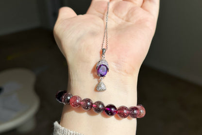 Natural Amethyst Pendant, Unheated Brazil Amethyst S925 Sterling Silver Pendant Necklace, 巴西天然紫晶纯银吊坠