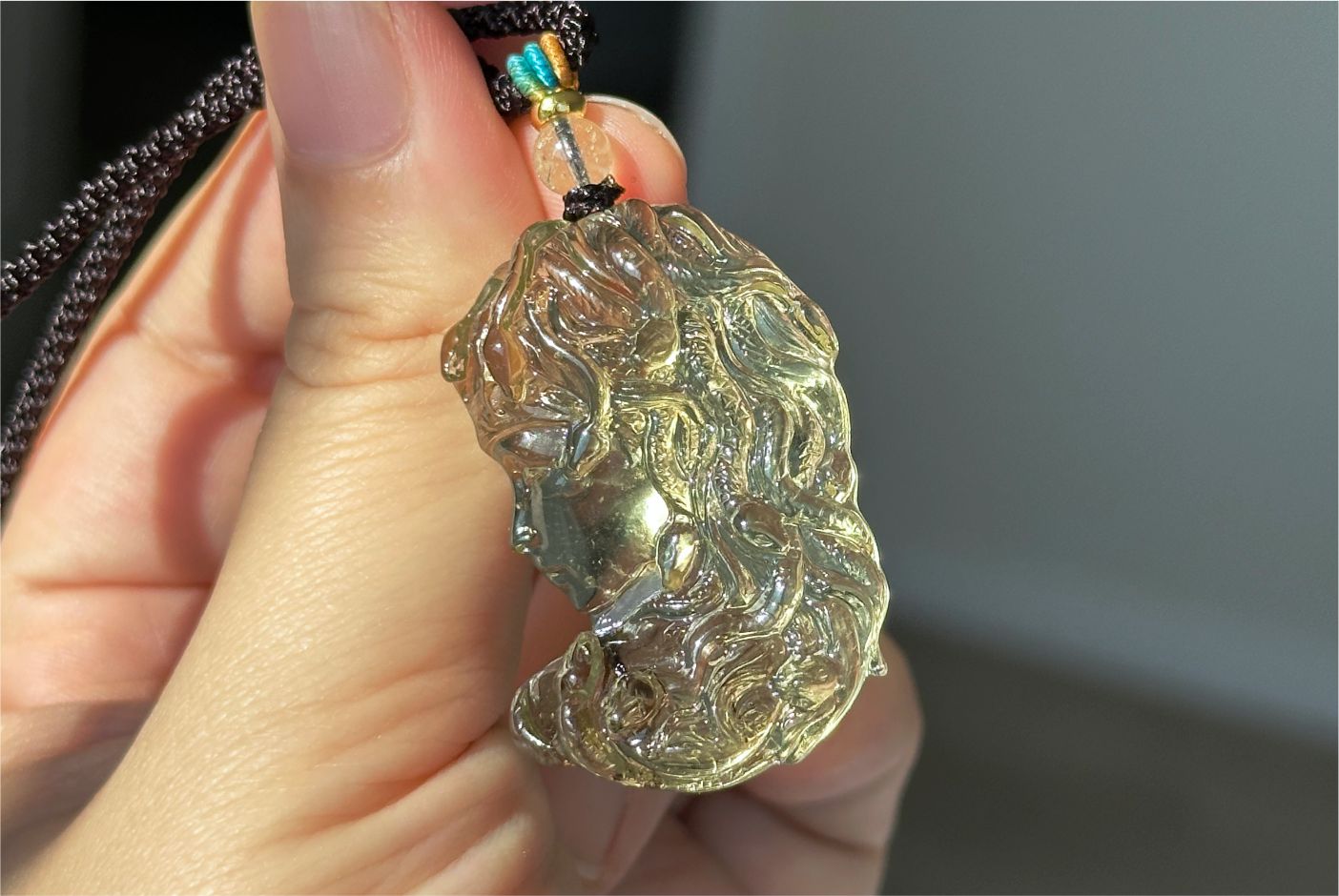12.648 grams, Natural Top Grade High Clarity Authentic Libyan Desert Glass Tektite Carved Medusa Pendant, 天然透体利比亚陨石雕刻美杜莎吊坠