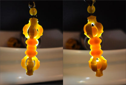 Certified Natural High Quality Sugar Brown Nephrite Jade Hand Carved Vajra Pestle Pendant, 天然且末糖玉手工雕刻降魔杵吊坠