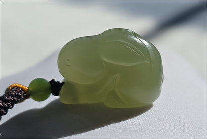 Certified Natural Lake-Green Nephrite Jade Carved Little Rabbit Pendant | Handcrafted Jade | High-Quality Icy Jade Charm,天然冰湖水绿软玉小兔子吊坠