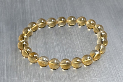 8.7mm+, Certified Natural Collector's Gem Grade Deep Yellow Citrine Beads Bracelet, Untreated High Clarity Natural Citrine, 天然宝石级玻璃体暴力黄黄水晶手串