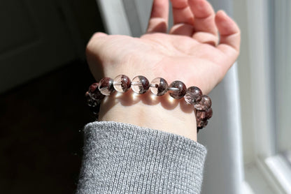10.5mm,+ Certified High Grade Natural Red Phantom Quartz Bracelet, Treasure Bowl Red Phantom Quartz Bracelet, 天然聚宝盆红幽灵水晶手串