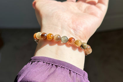 8mm, Certified Natural Collection's Grade Natural Cat Eye Multicolor Rutilated Quartz bracelet, Rutilated Beads bracelet, 收藏级天然满顺猫眼彩发晶手串