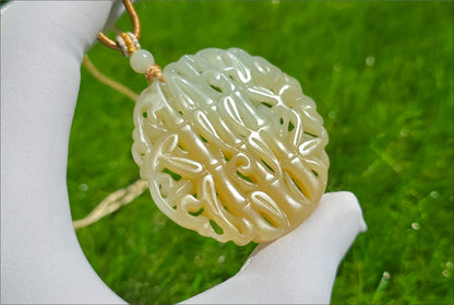 Certified Natural Qiemo Sugar-White Nephrite Jade Carved Bamboo Pendant, 天然且末糖白雕刻竹节圆牌吊坠