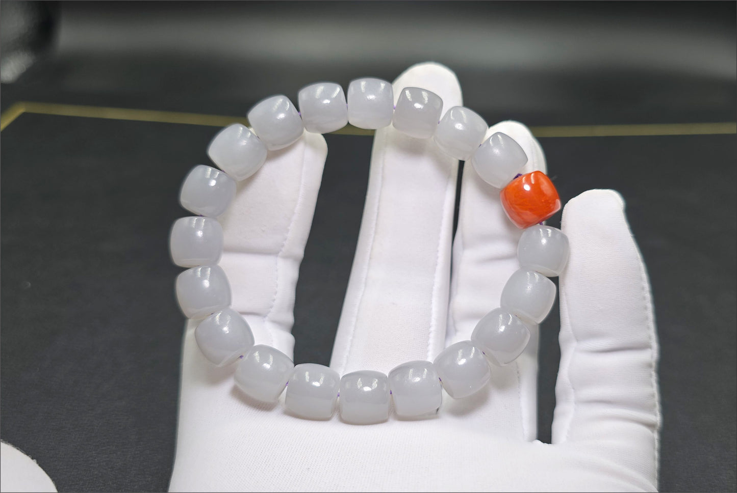 10mm, Certified Natural High Quality Smoky Purple Nephrite Jade and Nanhong Agate Beads Bracelet, 天然烟紫和田玉配南红手串